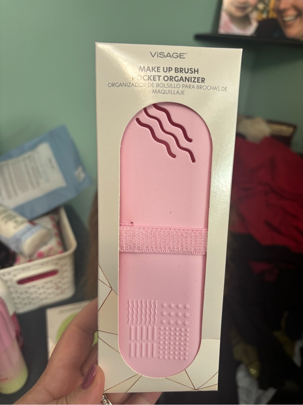 Sage Pink Silicone Makeup Brush Pocket Organizer with Elastic Strap